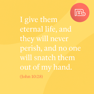 I give them eternal life, and they will never perish, and no one will snatch them out of my hand (John. 10:28)